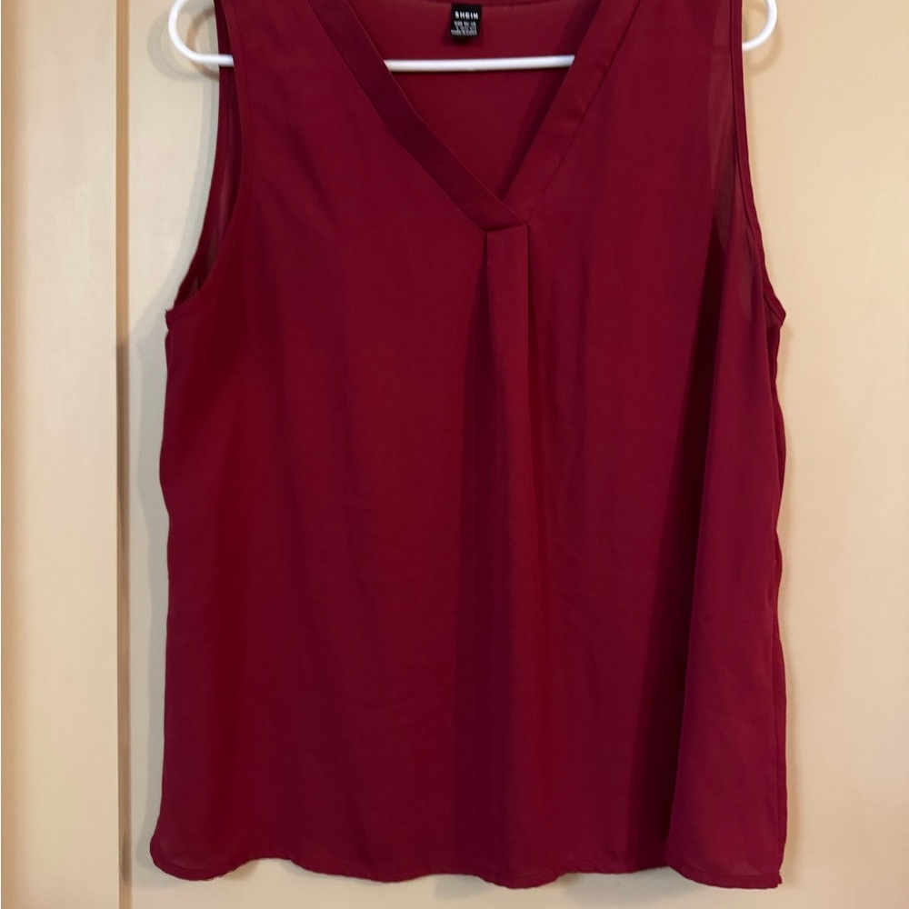 SHEIN Deep Red V-Neck Sleeveless Blouse